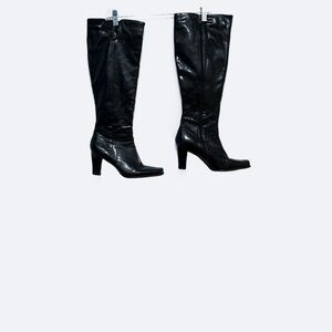 Etienne Aigner faux patent leather knee high black boots size 10